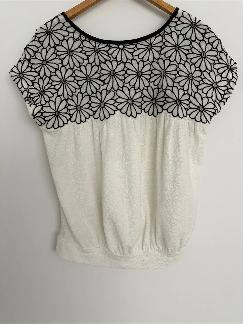 Free‎ People Georgia Bubble top Ivory with black Floral design large